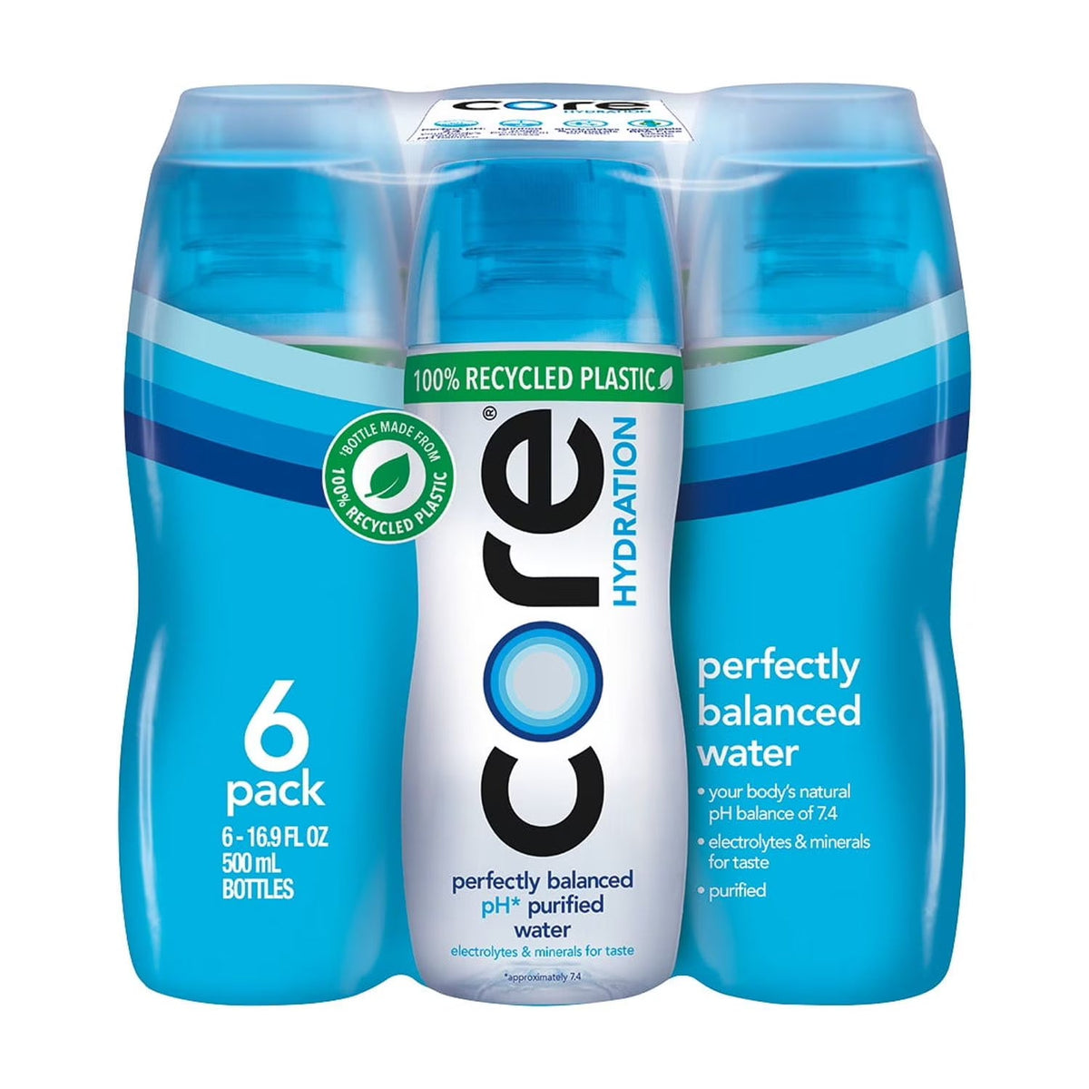 CORE Hydration Perfectly Balanced Drinking Water, 0.5 L (16.9 fl oz) Bottles, 6 Count Pack