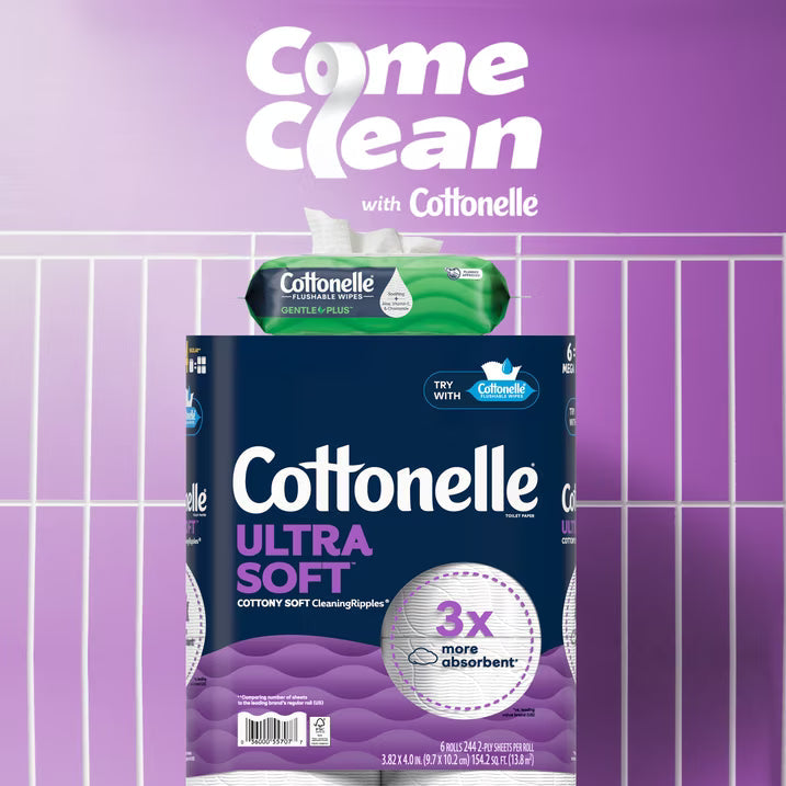 Cottonelle Gentle Plus Flushable Wet Wipes, Gentle Cleansing Bathroom Wipes, 4 Flip-Top Packs