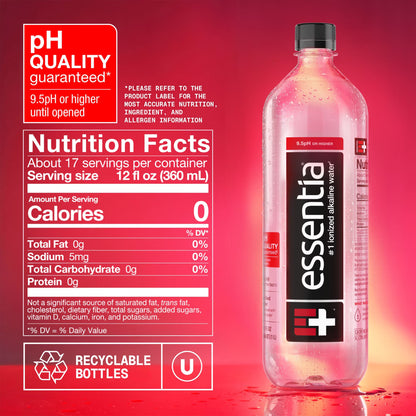 Essentia Ionized Alkaline Bottled Water, 1 Liter Bottles, 6 Pack, 99.9% Pure Water with Electrolytes