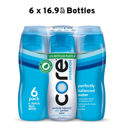 CORE Hydration Perfectly Balanced Drinking Water, 0.5 L (16.9 fl oz) Bottles, 6 Count Pack