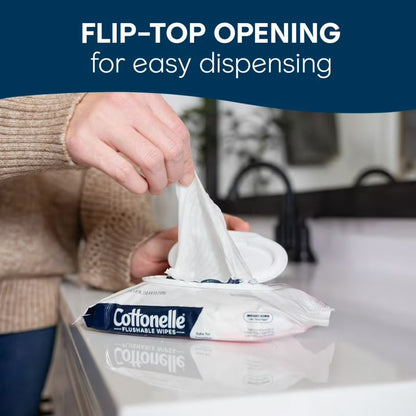 Cottonelle Fragrance Free Flushable Wet Wipes, Gentle Cleansing Bathroom Wipes, 4 Flip-Top Packs