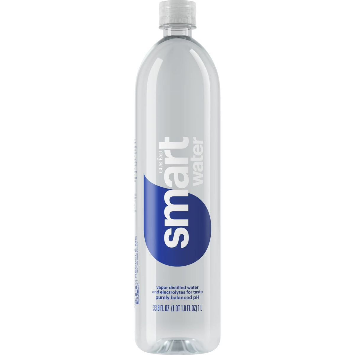 smartwater Vapor Distilled Water, 33.8 fl oz Bottle, Premium Purified Water with Electrolytes for Taste