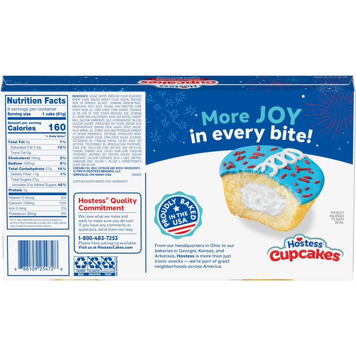 Hostess Patriotic Cupcakes, Golden Snack Cakes, 11.57 oz Box (8 Pouches)