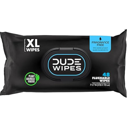 DUDE Wipes Unscented Flushable Wipes (48 Count) – Extra-Large & Gentle for Sensitive Skin | Septic & Sewer Safe