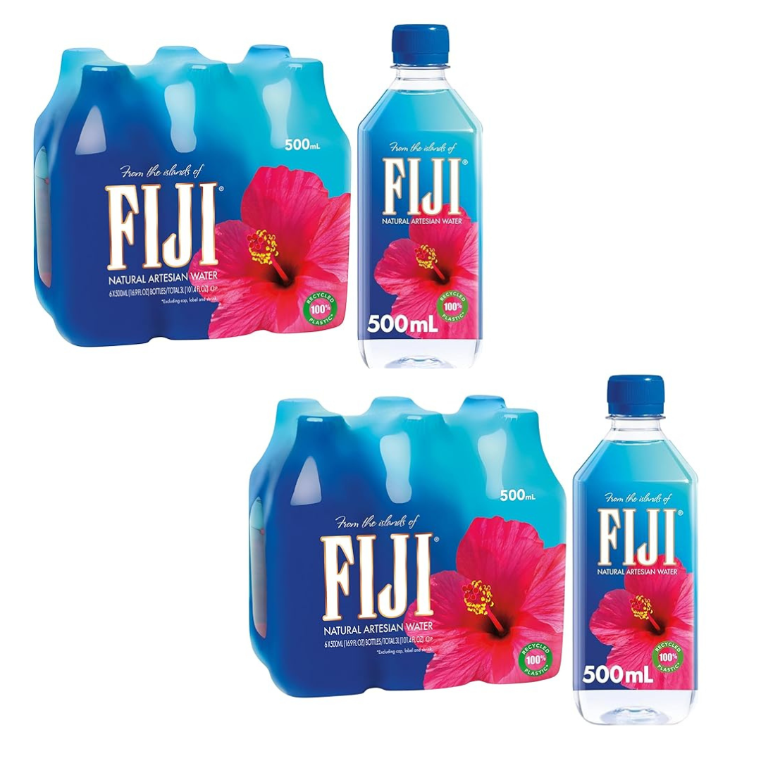 FIJI Natural Artesian Water, 500mL (16.9 Fl Oz) – 12-Pack | Premium Sustainable Hydration in 100% Recycled Plastic