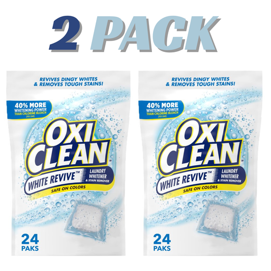 OxiClean White Revive Laundry Whitener & Stain Remover Power Paks, Chlorine-Free Whitening Formula, 24 Count per Pack, 2 Pack (48 Total Paks)