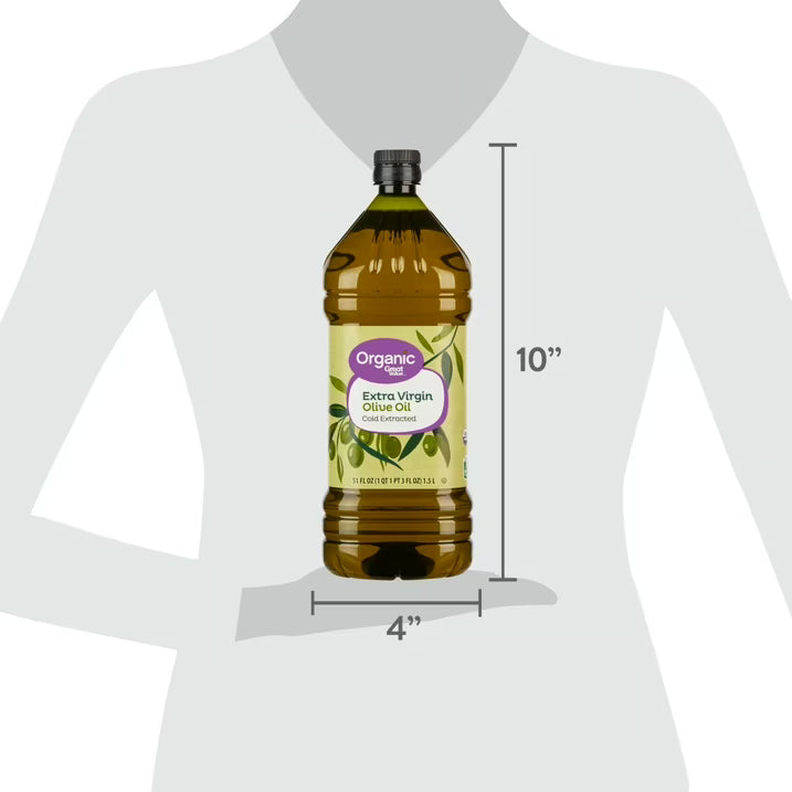 Great Value Organic Extra Virgin Olive Oil, 51 fl oz Bottle, Premium Organic Olive Oil for Cooking, Dressings & Everyday Use