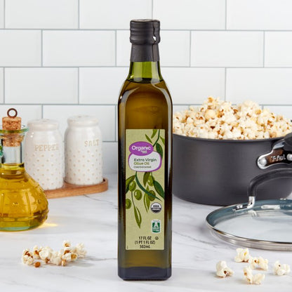 Great Value Organic Extra Virgin Olive Oil, 17 fl oz Bottle, Premium Organic Olive Oil for Cooking, Dressings & More