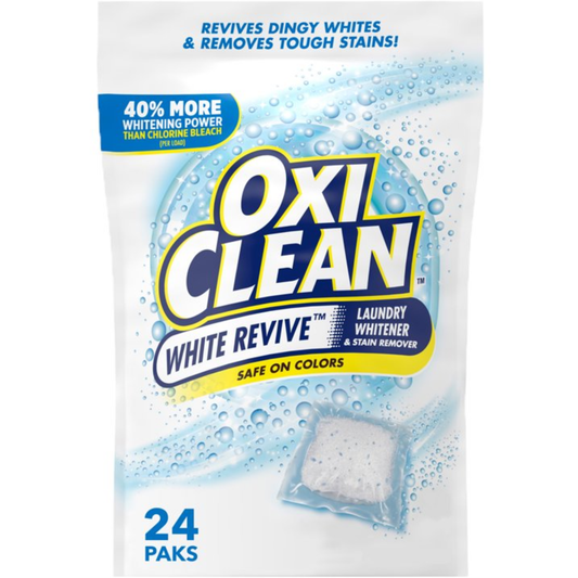 OxiClean White Revive Laundry Whitener & Stain Remover Power Paks, Chlorine-Free Whitening Formula, 24 Count
