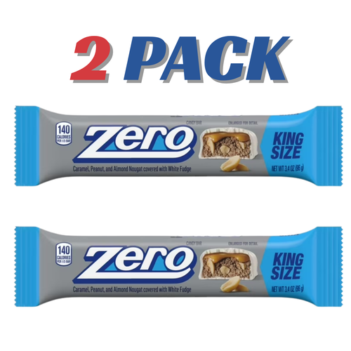( 2 PACK ) Zero White Fudge, Caramel, Peanut, Almond Nougat King Size Candy, Bar 3.4 oz