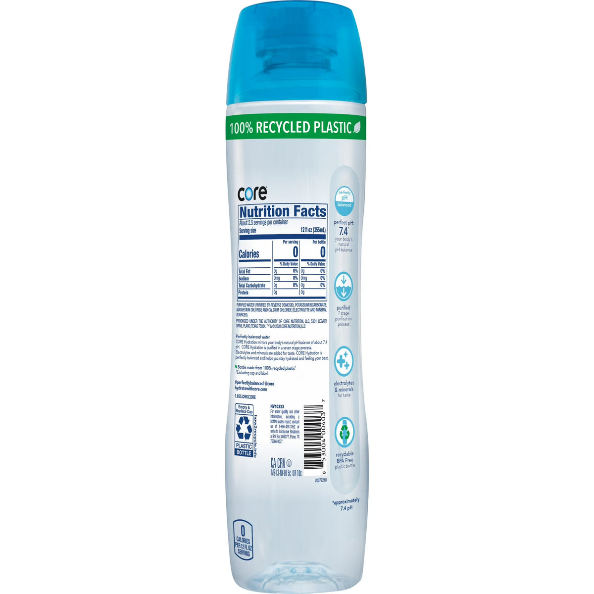 CORE Hydration Perfectly Balanced Water, 30.4 fl oz Bottle, Purified Drinking Water with Electrolytes & Minerals, pH 7.4