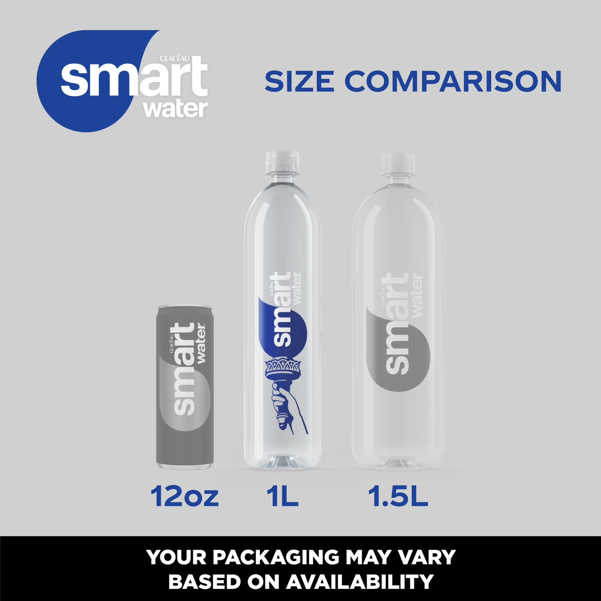 smartwater Vapor Distilled Water, 33.8 fl oz Bottle, Premium Purified Water with Electrolytes for Taste