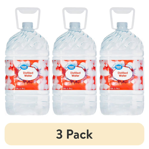 Great Value Distilled Water, 1 Gallon (128 fl oz) Jugs, 3 Pack, High-Purity Distilled Water for Household & Everyday Use