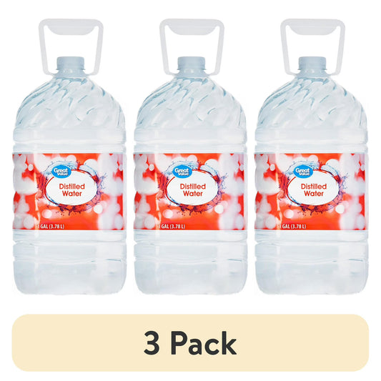 Great Value Distilled Water, 1 Gallon (128 fl oz) Jugs, 3 Pack, High-Purity Distilled Water for Household & Everyday Use