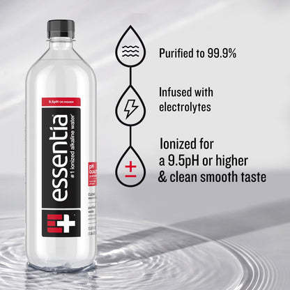 Essentia Ionized Alkaline Bottled Water, 1 Liter (34 fl oz), 99.9% Pure Water with Electrolytes