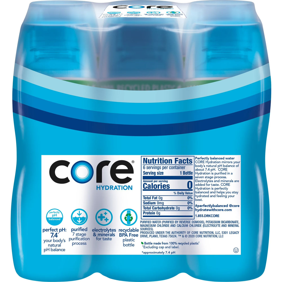 CORE Hydration Perfectly Balanced Drinking Water, 0.5 L (16.9 fl oz) Bottles, 6 Count Pack