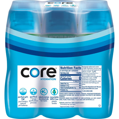 CORE Hydration Perfectly Balanced Drinking Water, 0.5 L (16.9 fl oz) Bottles, 6 Count Pack