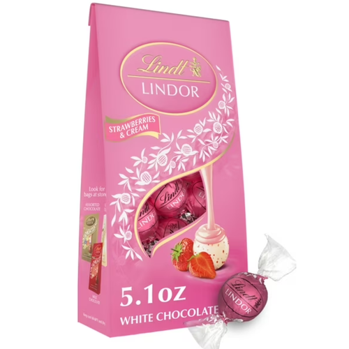 Lindt LINDOR Strawberries & Cream White Chocolate Truffles, Smooth Melting White Chocolate Candy with Strawberry Cream Filling, 5.1 oz Bag