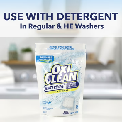 OxiClean White Revive Laundry Whitener & Stain Remover Power Paks, Chlorine-Free Whitening Formula, 24 Count