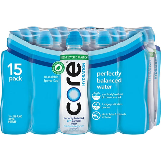 CORE Hydration Nutrient Enhanced Water, 23.9 fl oz Bottles, 15 Pack, Purified Water with Electrolytes, Vitamins & Minerals