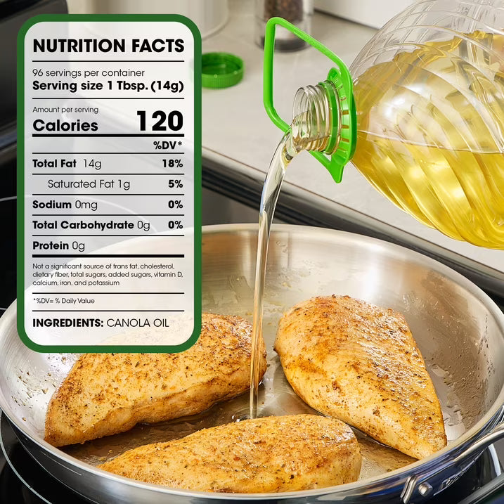 Great Value Canola Oil, Heart Healthy Cooking Oil, High Smoke Point, 1 Gallon Bottle, 128 fl oz