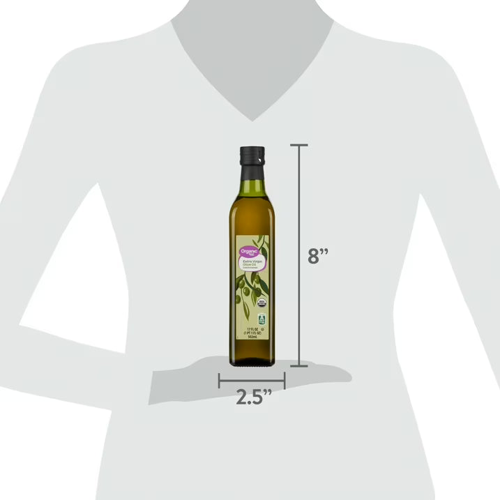 Great Value Organic Extra Virgin Olive Oil, 17 fl oz Bottle, Premium Organic Olive Oil for Cooking, Dressings & More