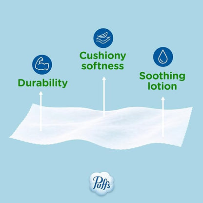 Puffs Plus Lotion Facial Tissues – 1 Family Rectangle Box (124 Tissues) | Soothing Relief for Allergies & Colds