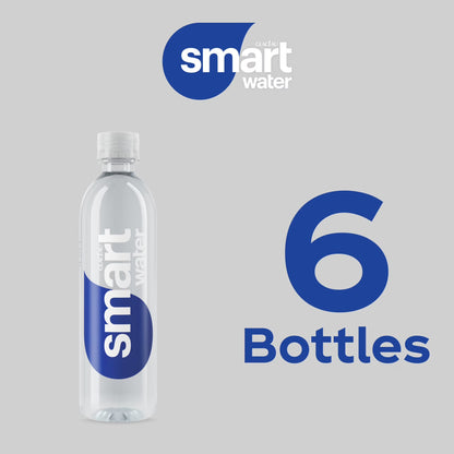 smartwater Vapor Distilled Water, 16.9 fl oz Bottles, 6 Pack, Premium Purified Water with Electrolytes for Taste