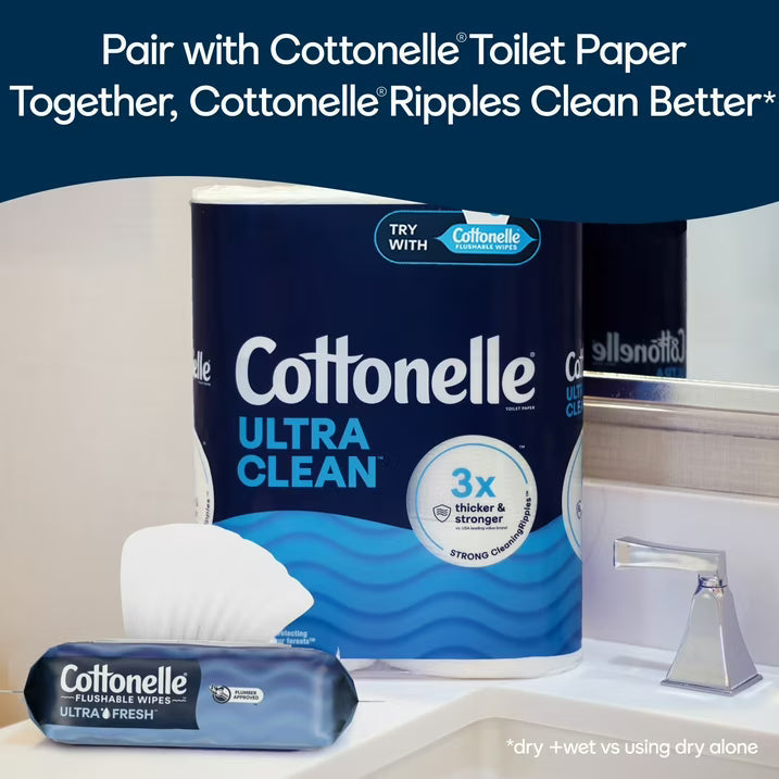 Cottonelle Ultra Fresh Flushable Wet Wipes, Fresh Cleansing Bathroom Wipes, 4 Flip-Top Packs