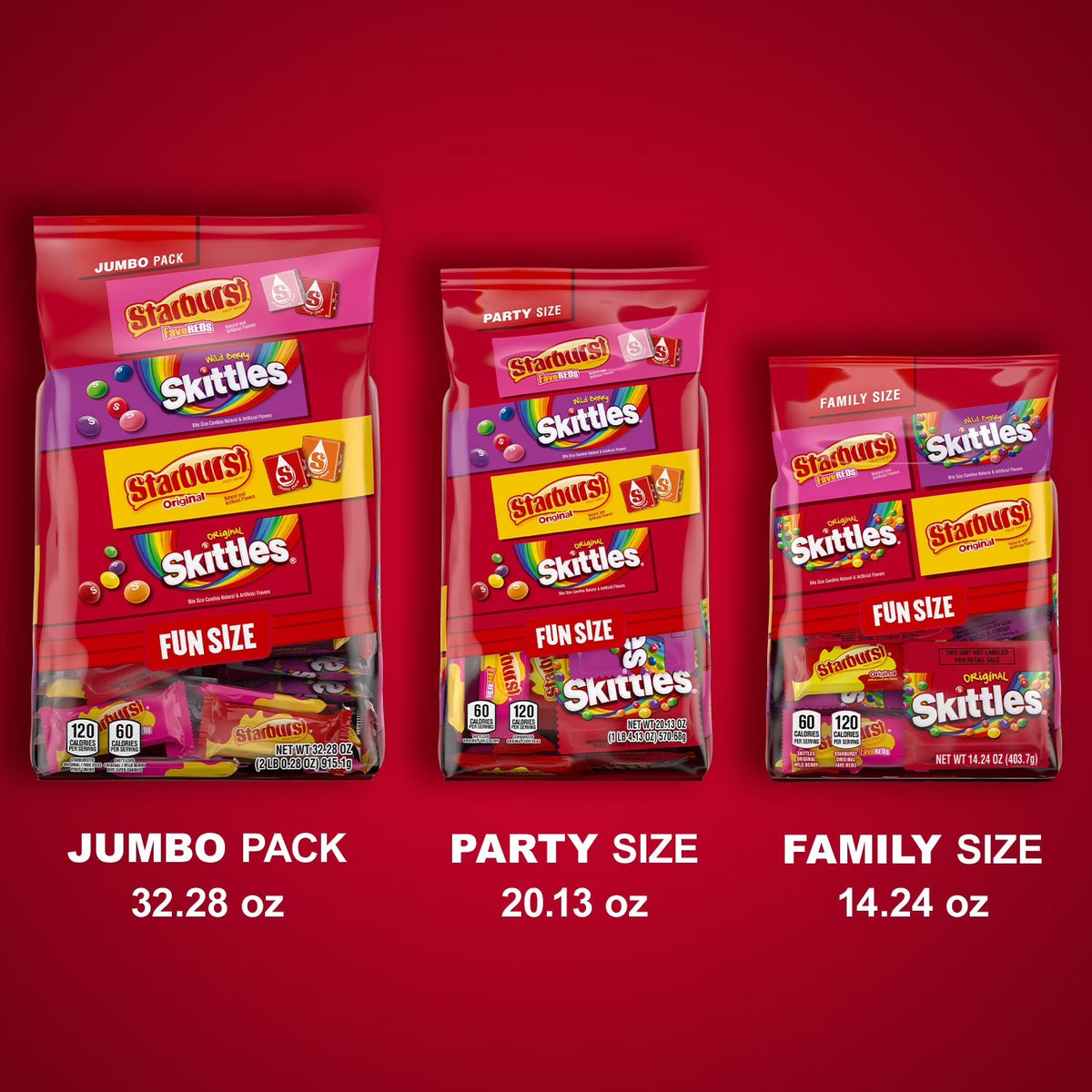 SKITTLES & STARBURST Fun Size Chewy Candy Variety Bag, Party Size, Assorted Fruit Flavored Candy, 20.13 oz Bulk Bag