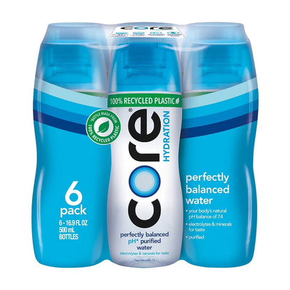 CORE Hydration Perfectly Balanced Drinking Water, 0.5 L (16.9 fl oz) Bottles, 6 Count Pack
