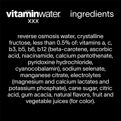 vitaminwater XXX Acai-Blueberry-Pomegranate Flavored Water Beverage, 20 fl oz Bottle, Nutrient Enhanced with Vitamins & Electrolytes
