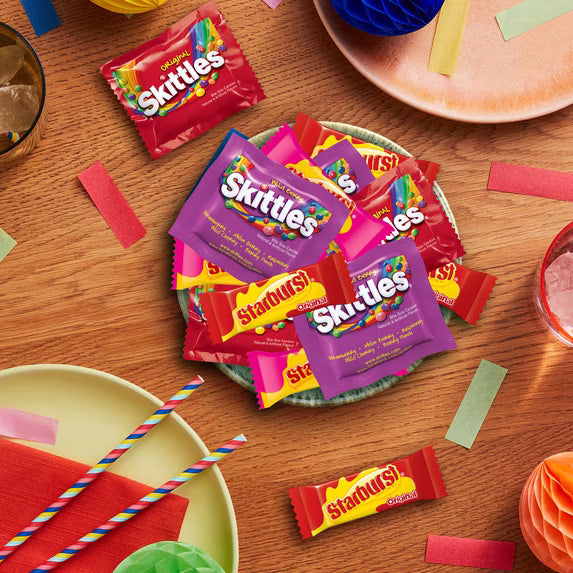 SKITTLES & STARBURST Fun Size Chewy Candy Variety Bag, Party Size, Assorted Fruit Flavored Candy, 20.13 oz Bulk Bag