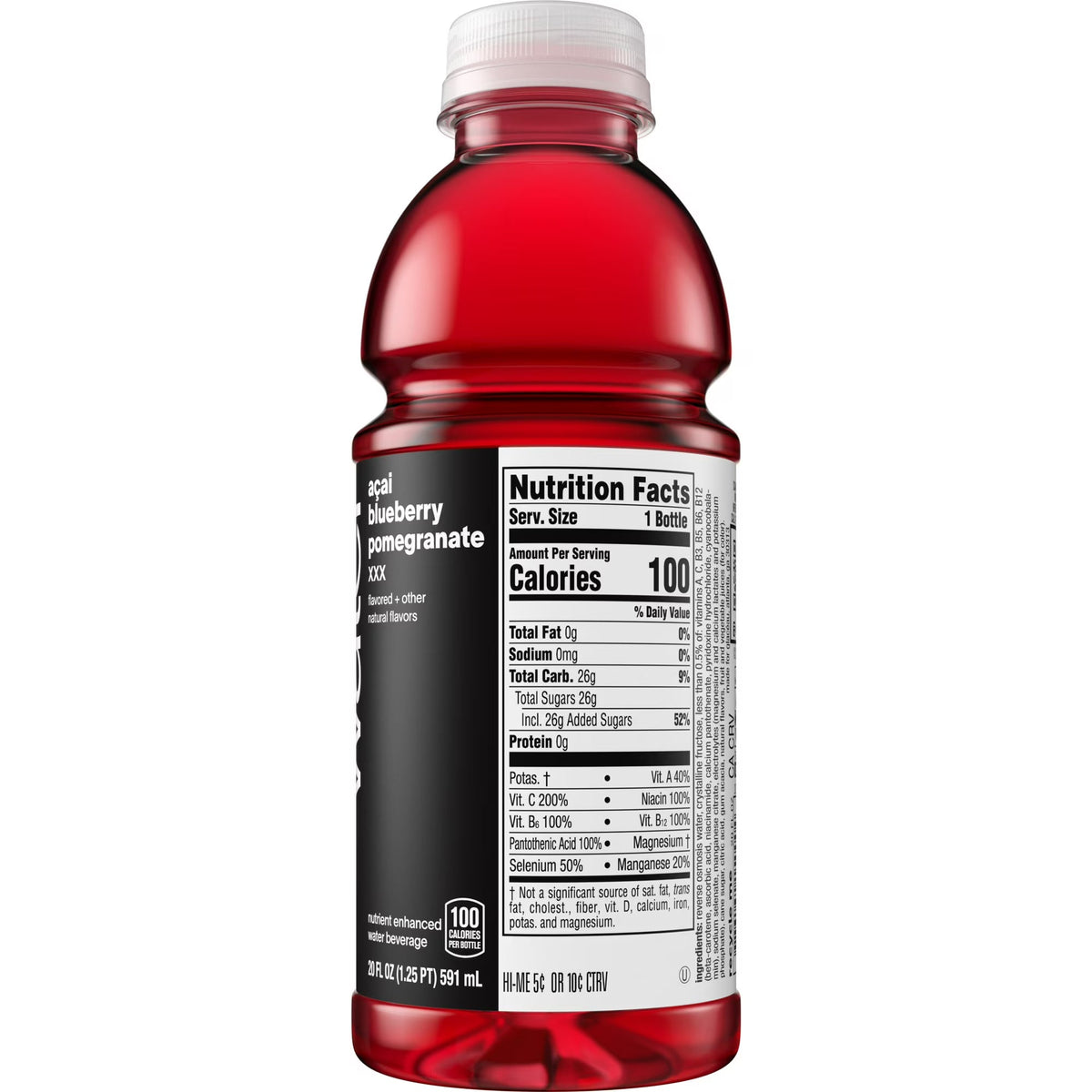 vitaminwater XXX Acai-Blueberry-Pomegranate Flavored Water Beverage, 20 fl oz Bottle, Nutrient Enhanced with Vitamins & Electrolytes