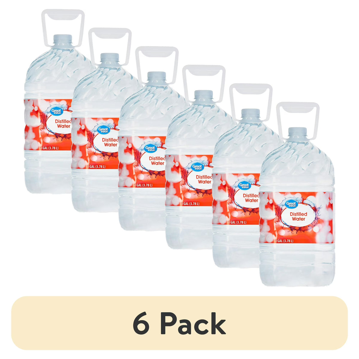 Great Value Distilled Water, 1 Gallon (128 fl oz) Jugs, 6 Pack, High-Purity Distilled Water for Household & Everyday Use