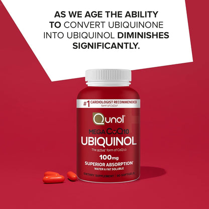 Qunol Mega Ubiquinol CoQ10 100mg, Superior Absorption, 100 Softgels