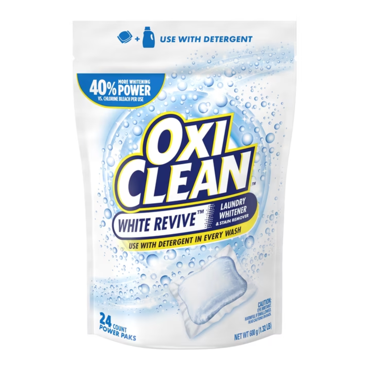 OxiClean White Revive Laundry Whitener & Stain Remover Power Paks, Chlorine-Free Whitening Formula, 24 Count per Pack, 2 Pack (48 Total Paks)