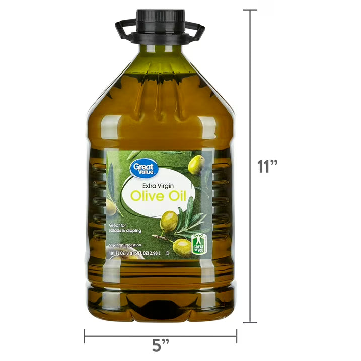 Great Value Extra Virgin Olive Oil, 101 fl oz Bottle, Premium Olive Oil for Cooking, Dressings, Marinades & Everyday Use