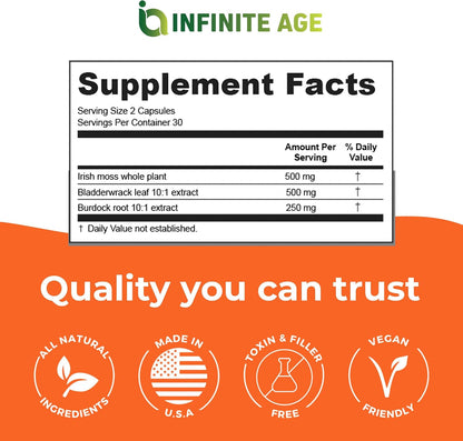 INFINITE AGE Sea Moss Capsules, 1250mg Irish Moss Blend - 60 Count