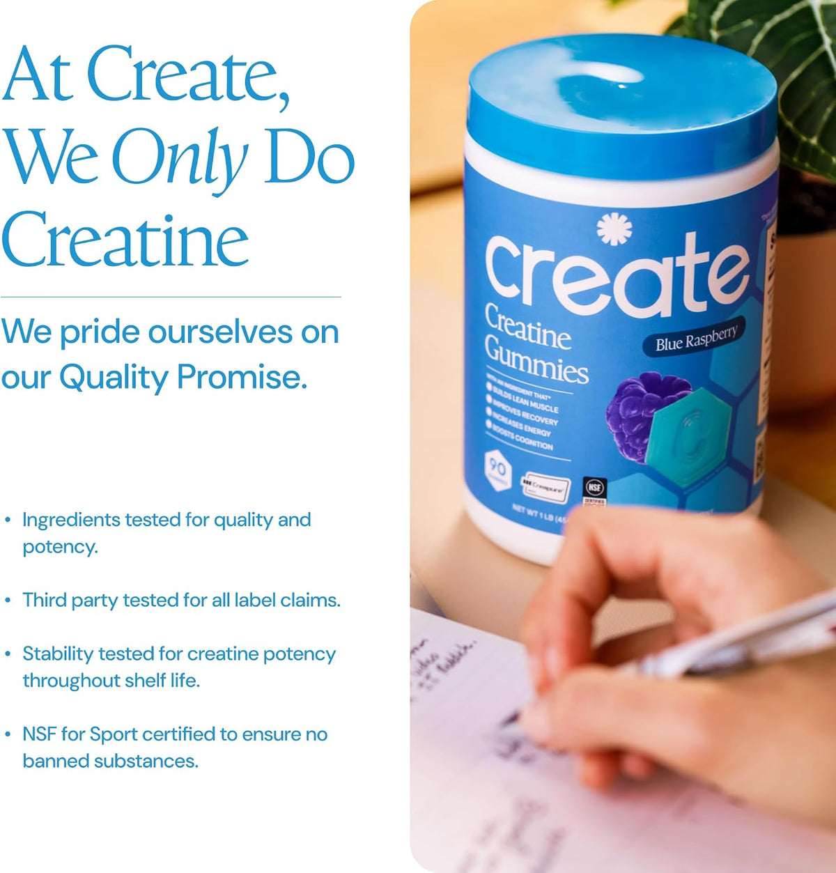 Create Creatine Monohydrate Gummies for Women and Men, Blue Raspberry, 90ct