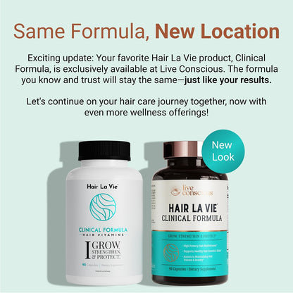 Hair La Vie Live Conscious Clinical Formula Hair Growth Vitamins for Women and Men w/Biotin, Collagen & Saw Palmetto (Pack of 1)
