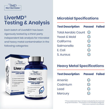 1MD Nutrition LiverMD - Liver Support Supplement | Siliphos Milk Thistle Extract & NAC - Supports Healthy Energy, Immunity & Overall Health - Liver Cleanse & Support | 60 Capsules