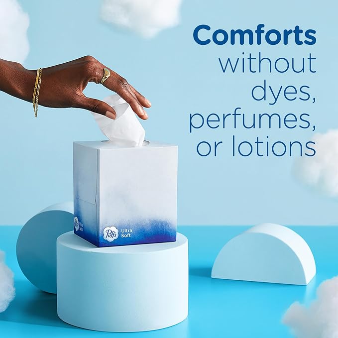 Puffs Ultra Soft Family Pack Tissues (4-Box Bundle) – Gentle Household Grocery Essential
