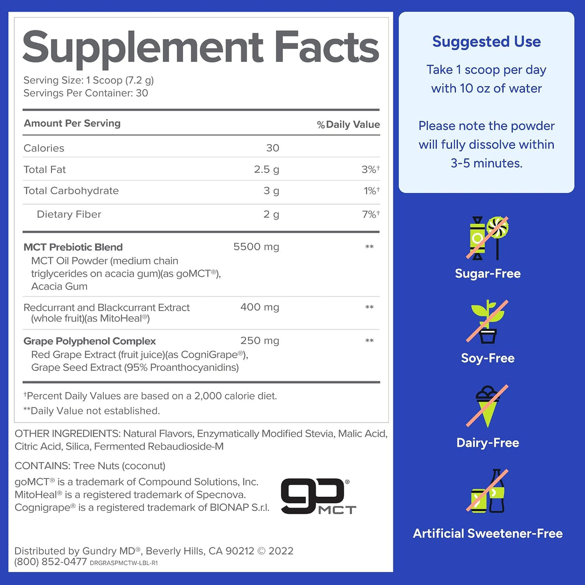 Gundry MD® MCT Wellness Powder, Raspberry Medley, 30 Servings 7.62 oz