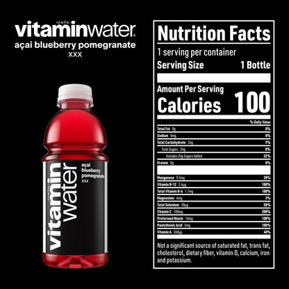 vitaminwater XXX Acai-Blueberry-Pomegranate Flavored Water Beverage, 20 fl oz Bottle, Nutrient Enhanced with Vitamins & Electrolytes