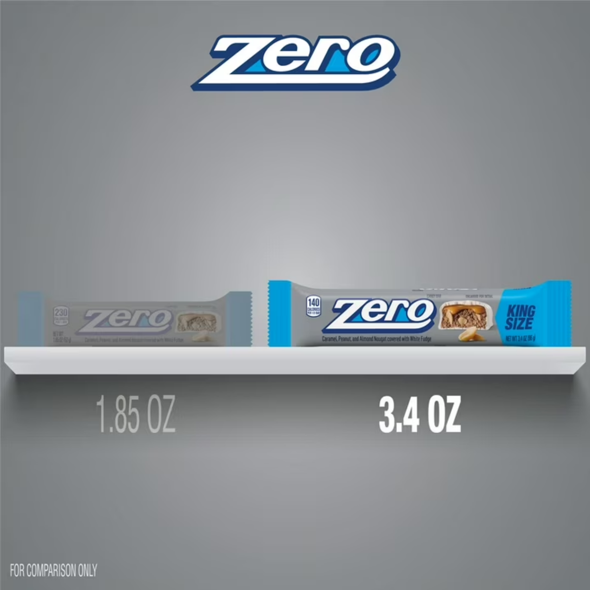 ( 5 PACK ) Zero White Fudge, Caramel, Peanut, Almond Nougat King Size Candy, Bar 3.4 oz
