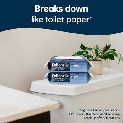 Cottonelle Ultra Fresh Flushable Wet Wipes, Fresh Cleansing Bathroom Wipes, 4 Flip-Top Packs
