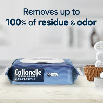 Cottonelle Ultra Fresh Flushable Wet Wipes, Fresh Cleansing Bathroom Wipes, 4 Flip-Top Packs
