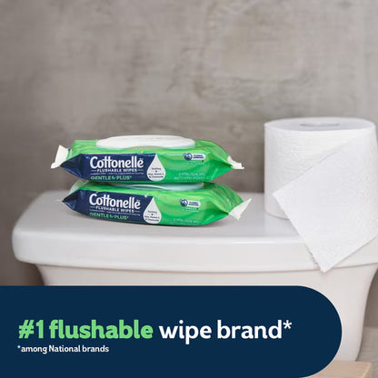 Cottonelle Gentle Plus Flushable Wet Wipes, Gentle Cleansing Bathroom Wipes, 4 Flip-Top Packs