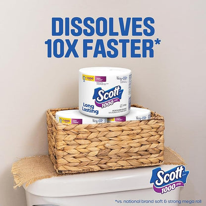 Scott 1000 Toilet Paper, 18 Rolls, Septic-Safe, 1-Ply Toilet Tissue